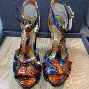 BCBG multi colored snake Heel, size 8.5